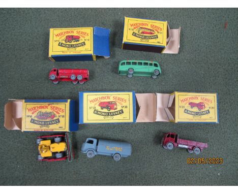 Five Boxed Matchbox 1:75 Series Moko Lesney Diecast Model Vehicles, comprising of No.38 Karrier Refuse Collector, grey body, 