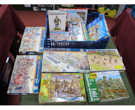 Eleven 1:72nd Scale Plastic Model Figure Sets, by Italeri, ERTC and other including French Warriors, Portuguese Infantry, Sio