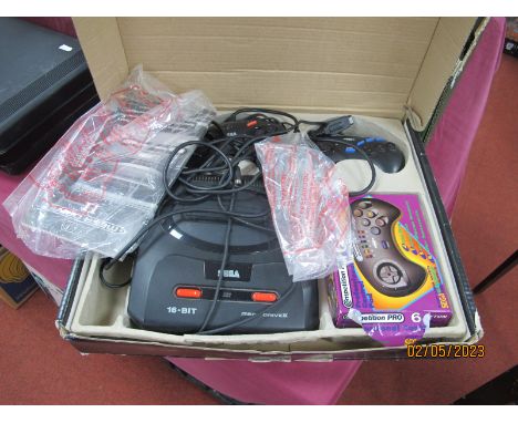 A Boxed Sega Mega Drive II 16 Bit Video Game Console, box contents include games console S/No 151638626, one Sega 'Official' 