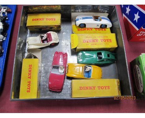 Five Dinky Toys Diecast Model Sports Cars, comprising of #163 Bristol 450, #133 Cunningham C-5R, #107 Sunbeam Alpine #109 Aus