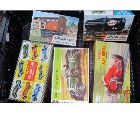 Five Plastic Model Kits by Airfix, Merit, to include Merit Racing Car #4638 '1952 Gordini G.P', #4601 Alfa Romeo Tyre 158 Sup