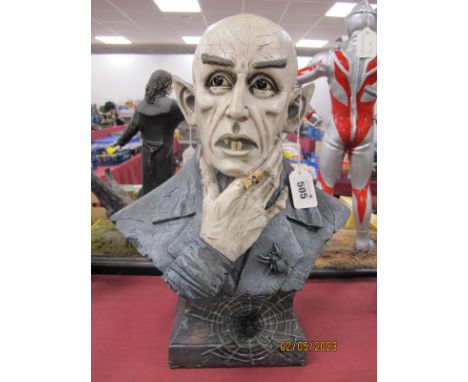 Nosferatu Bust, with skull ring to hand, 39cm high.