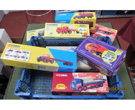 Eight Boxed Corgi Diecast Model Commercial Vehicles, to include #22501 BRS Bedford TK Platform Trailer and Pallets, #26201 Al