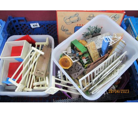 A Collection of Plastic Model Farm Animals, Figures, Fencing, Planters, Sheds, by Britains and other playworn.