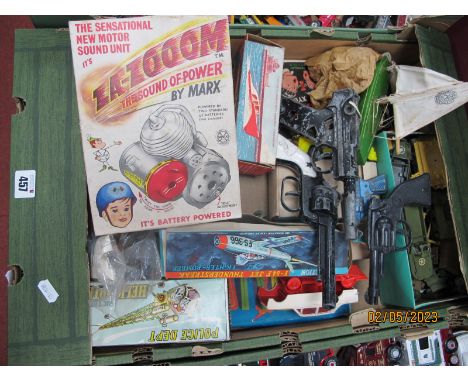 An Assorted Collection of Toys, to include Marx ZA-Zooom, tinplate (Japan), Police Department Friction Helicopter, Brimtoy Cl