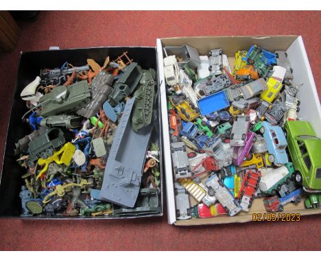 A Quantity of Playworn Diecast Model Vehicles by Polistil, Matchbox, Spot-On and Other, together with a collection of plastic