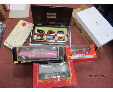 Three Boxed 1:18th/1:24th Scale Diecast Model Vehicles, by Maisto, Mira, Revell, to include Maisto Cadillac Eldorado Biarritt