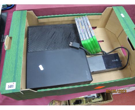 A Microsoft X Box One Gaming Console (Model 1540), five games including Crash Team Racing, Tekken 7, Spryo, untested for work