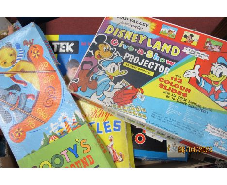 A Collection of Vintage Children's Games, to include Chad Valley Sooty's Fairground Bagatelle, Merit Missile Launcher Shootin