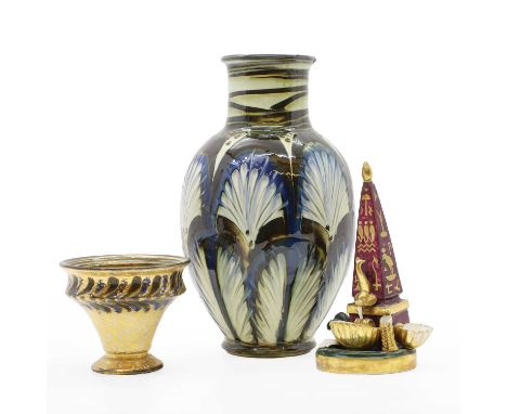 A Danish pottery vase, by Herman Kähler, with a crackled lustre glaze, 13cm diameter, 11cm high, a Danish pottery vase, 32.5c