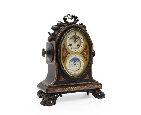 Brocot & Deletrez, Paris, a French slate marble combination clock and calendar,  with a visible escapement, to the enamelled 