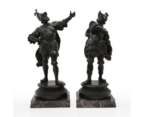 After F Lerot,  a pair of bronze figures, on marble plinths,  58 and 59cm high  Condition ReportCollection of dust throughout
