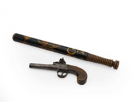 A painted and turned truncheon, 19th century, painted with the Royal coat of arms above a 'G IV R' cipher and inscribed 'Stre