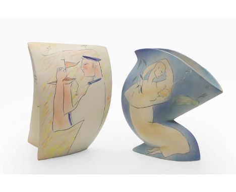 ▲ Esperanza Romero (Spanish, b.1956),  two pottery vases, 1980-90, each painted with figures, inscribed to the bases,  33cm a