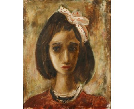 •FRANCIS LYMBURNER (1916-1972) "Noreen", a portrait of a young girl with a bow in her hair, oil on board, 14.5" x 11.5". See 