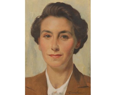 •HERBERT JAMES GUNN (1893-1964) A portrait study of Eda Harvey, signed lower right, oil on board, 13.5" x 9.5". See illustrat