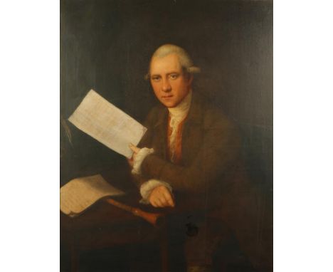 CIRCLE OF THOMAS GAINSBOROUGH R.A. (1727-1788) A portrait of John Parke (1745-1829), seated at a table beside an oboe and hol