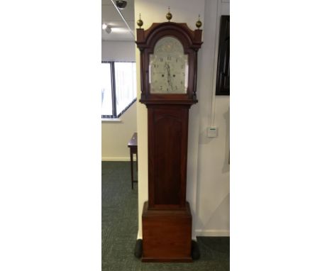 A GEORGE III LONGCASE CLOCK, the white enamelled dial signed Jno. Bennett, Norwich, with subsidiary seconds and date dials, a