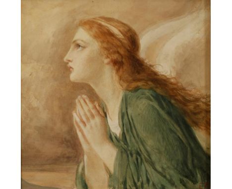 IN THE MANNER OF EVERET TAUBE, 19th century A side profile portrait of a pre-Raphaelite woman with flowing auburn hair and a 