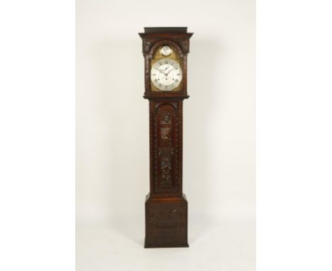 A MUSICAL LONGCASE CLOCK BY WILLIAM. CUFF OF SHEPTON MALLET, the silvered dial with subsidiary seconds dial and engraved deco