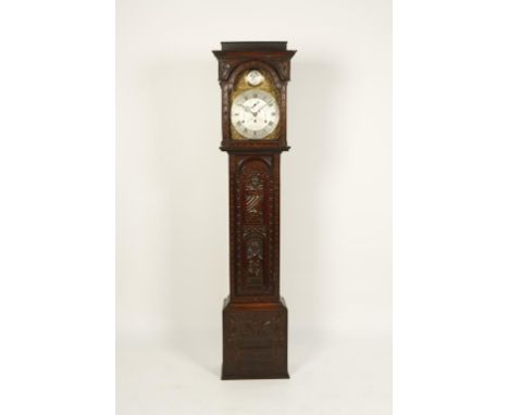 A MUSICAL LONGCASE CLOCK BY WILLIAM. CUFF OF SHEPTON MALLET, the silvered dial with subsidiary seconds dial and engraved deco