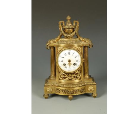 A 19TH CENTURY FRENCH GILT BRASS CASED CARRIAGE CLOCK, the circular convex dial indistinctly signed, with a two train 'Japay'