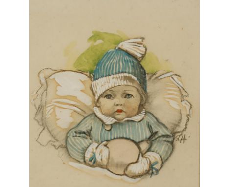 L. HOCKNELL, early 20th century A portrait of a child wrapped up with mittens and a woollen hat, monogrammed "LH" lower right