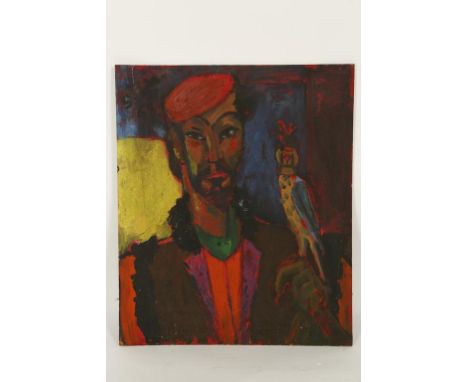 &bull;SVEN BERLIN (1911-2000) A self-portrait holding a kestrel, signed and dated upper left '68, oil on board, 24" x 20". Pr