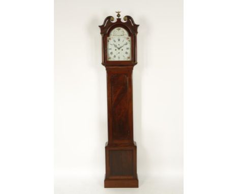 A 19TH CENTURY SCOTTISH MAHOGANY CASED LONGCASE CLOCK, the enamelled dial with subsidiary seconds and date dial, the arch ins