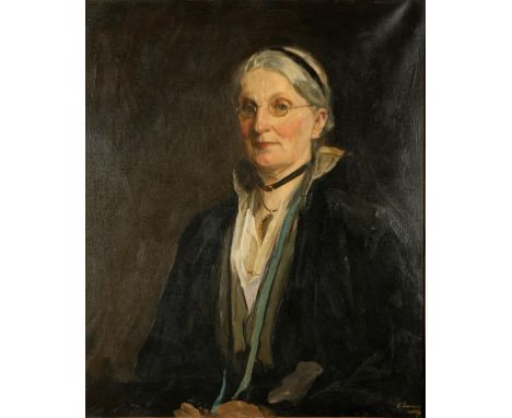 SIR JOHN LAVERY (1856-1941), a portrait of Mrs W F Burton, signed lower right, oil on canvas, 30" x 25". Provenance: The sitt