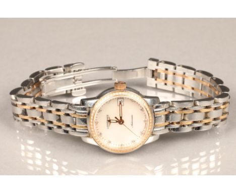 Ladies Longines Saint-Imier Collection automatic stainless steel bracelet watch, mother of pearl dial with diamond hour marke