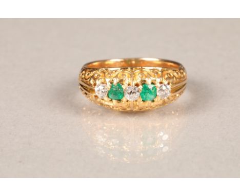 Victorian unmarked gold diamond and emerald ring, weight 11.2g. Ring size O. CONDITION REPORT: The shank has been resized at 