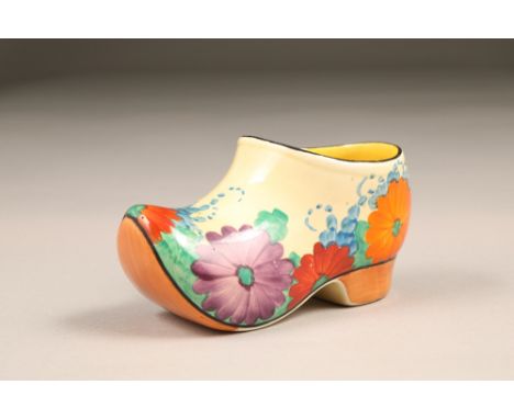 Bizarre by Clarice Cliff sabot, gay day pattern for Newport pottery, 14cm long.CONDITION REPORT:Item is in excellent conditio