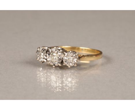 Ladies 18 carat three stone diamond ring.  Ring size M.
