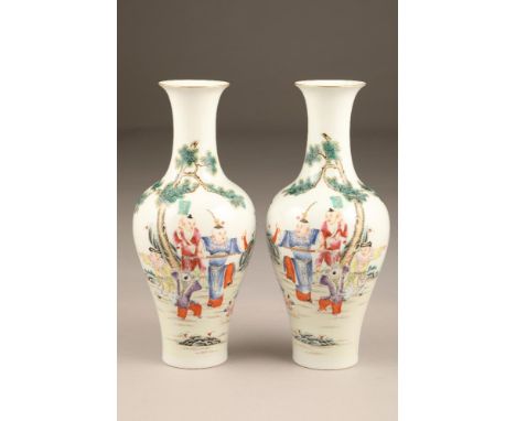 Pair 19th/20th century Chinese vases, of baluster form decorated with children playing with a sword, Qianlong mark to base, 2