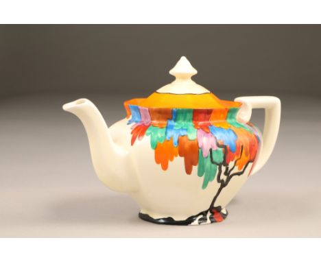 Bizarre by Clarice Cliff teapot, latona pattern for Wilkinson Ltd, 15cm high.CONDITION REPORT:Teapot is in excellent conditio