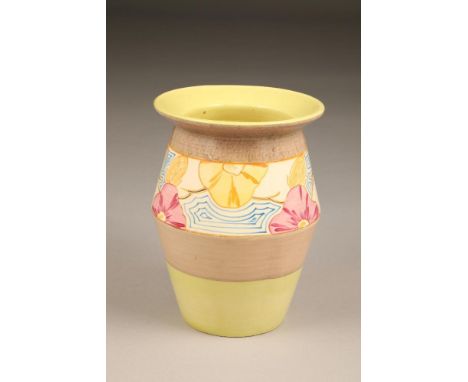 A Clarice Cliff hand painted vase, shape 342, hand painted with flowers, 19.5cm high.CONDITION REPORT:Vase is in very good co