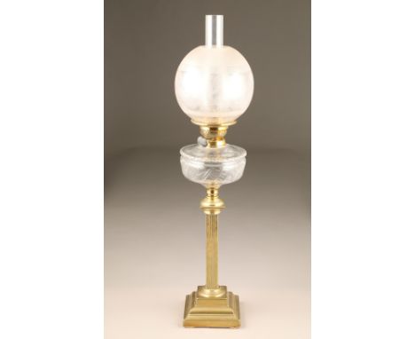 Victorian glass oil lamp, with globe shade, 78cm high. CONDITION REPORT: The oil lamp is in very good condition.  The top rim