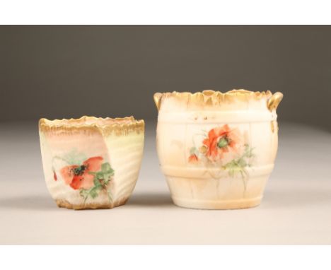 Nautilus porcelain bowl, in the shape of a barrel, 10cm high and a small Nautilus porcelain bowl, hand painted with wild flow