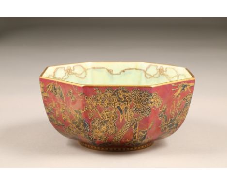 Wedgwood fairyland lustre bowl, by Daisy Makeig-Jones, octagonal form, decorated in the Firbolgs pattern to exterior and Thum