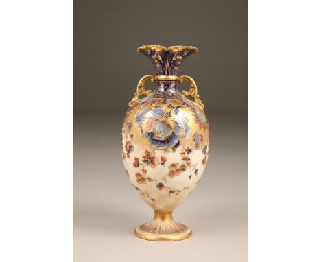Nautilus porcelain vase, baluster form, twin gilt scroll handles, foliage decoration with gilt enrichments, 27cm high.CONDITI