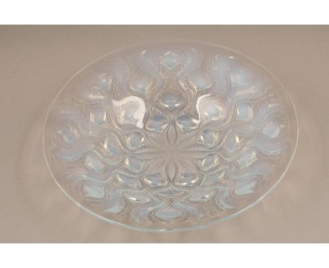 Rene Lalique Bulbes glass shallow bowl, opalescent glass with radiating design of energised flower bulbs, circa 1930s, signed