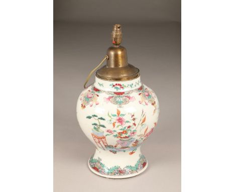 20th century Chinese porcelain vase with a light fitting, the vase is baluster form with floral decoration, 31cm high (vase o