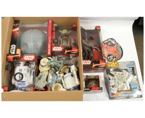 Quantity of Star Wars related modern collectables including Death Star 3D Deco Light, Disney Store R2-D2 Astromech Droid, Dis