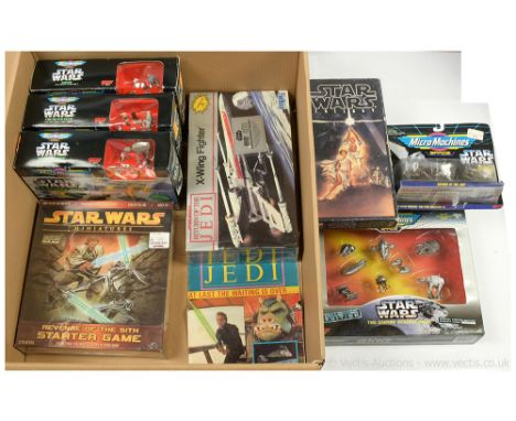 Quantity of Star Wars collectables including Galoob Micro Machines sets x five, all within Good sealed packaging. Wizards Sta