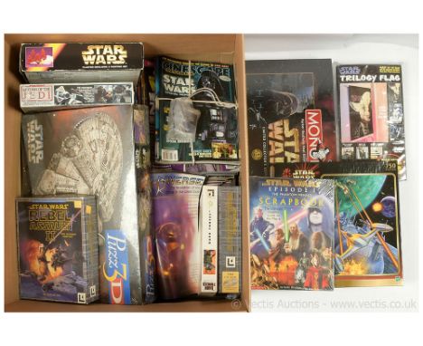 Large quantity of Star Wars collectables including Board Games, Model Kits, Books, Magazine, Graphic Novels, Computer Games a