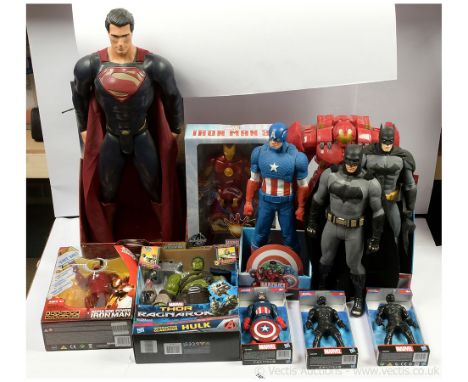 Quantity of Marvel and DC Comics related large scale figures x eleven includes Jakks Pacific 32" Superman Man of Steel Superm