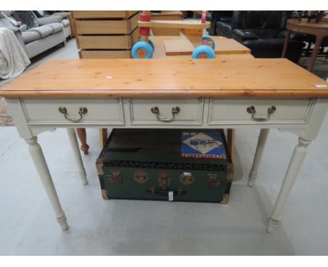 A modern pine top and painted console table