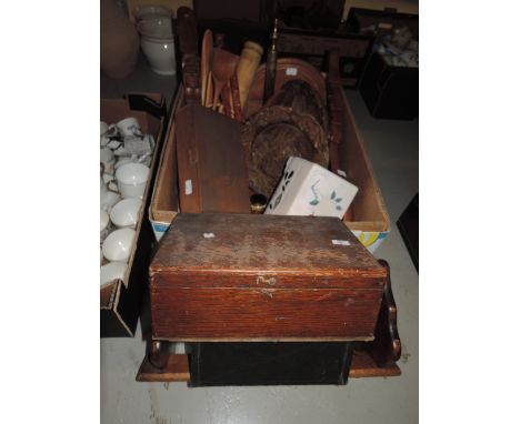 A good selection of wooden treen including humidor book shelf and roller