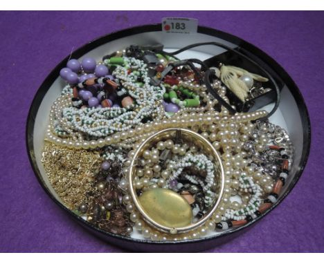 A small selection of costume jewellery including bead necklaces, earrings including pearl and crystal, diamante necklaces, ro